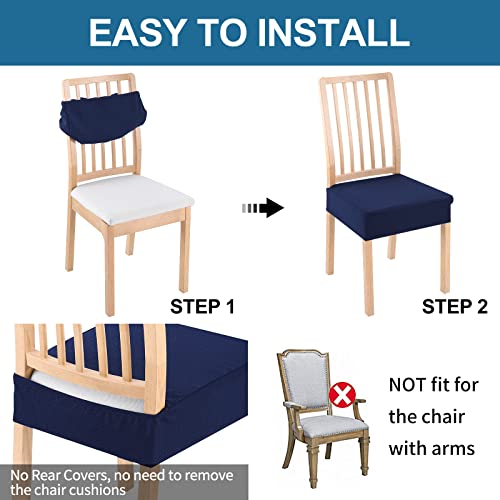 Image of Smiry Waterproof Seat Covers for Dining Room Chairs, No Rear Covers | Stretch Jacquard Removable Washable Chair Seat Slipcovers Protector, Set of 6, Navy