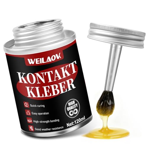 WEILAOK Cola de Contacto, Pegamento de Contacto, Pegamento Fuerte para Todo, Cepillo Integrado, Resistente al Agua y Apto para Suelas de Zapatos, Corcho, Metal, Cuero y Más, 120ML