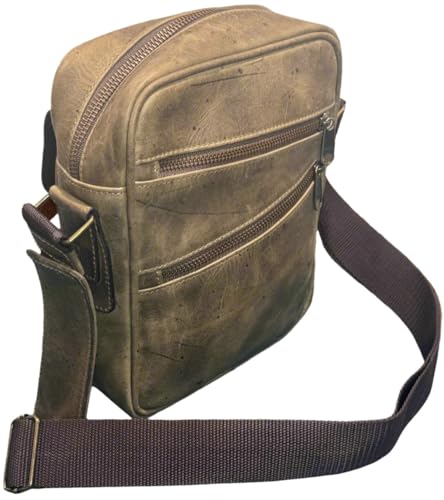 Light Brown Leather Crossbody Messenger Bag, 11.4 x 8.7 x 2.8 inches, Multiple Pockets, Handcrafted in El Salvador2