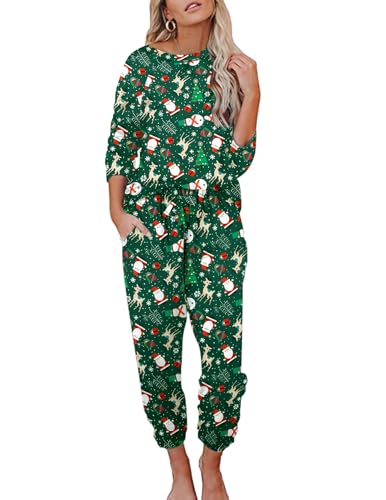 Ekouaer Womens Pajamas Set Long Sleeve Loungewear Soft Lounge Set Joggers with Pockets,Large,Green...