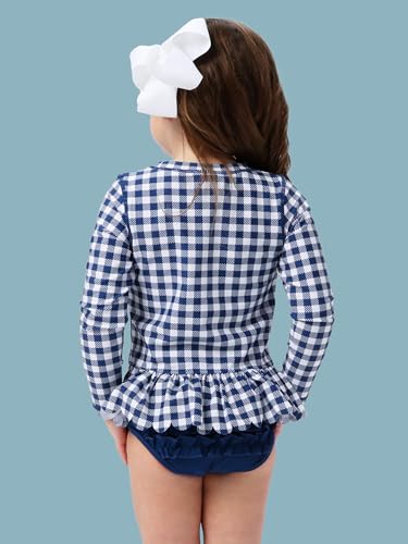Image of RuffleButts Baby /Toddler Girls Scalloped Long Sleeve Rash Guard 2-Piece UPF50+ Sun Protected Swimsuit
