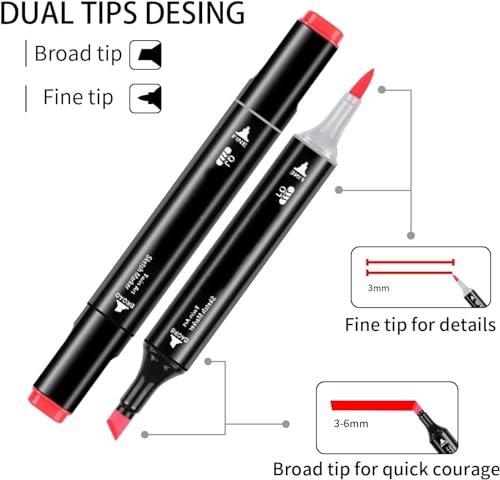 Image of 80 Colors Art Markers Sketch Pen Dual Tip Artist Art Marker Vibrant Colors Set For Kids Adult Coloring Sketching Drawing Painting,Twin Head Permanent With Carry Case(80),Multicolour