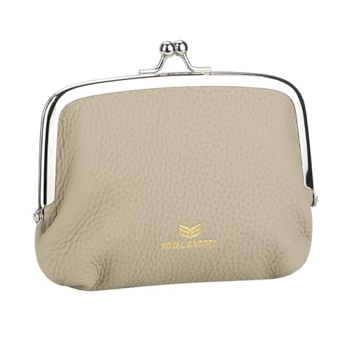 Royal Bagger RFID Coin Purses for Women, Fashion Kiss Lock Change Pouch, Double Clip Key Card Storage Bag (Grey)