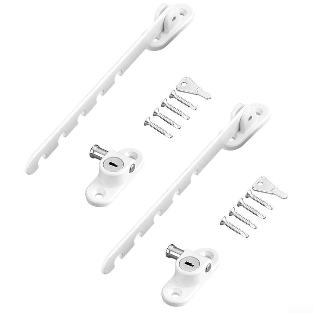 TDCuizent Adjustable Window Lock Limiter Multi-Stage Carbon Steel Safety Stopper for Inward Outward Downward Opening for windows Child Safety Home Security Hardware with Complete Installation