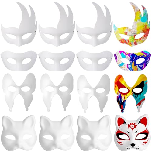 Masques blancs à décorer chat POPETPOP pour déguisement Halloween et accessoires de cosplay