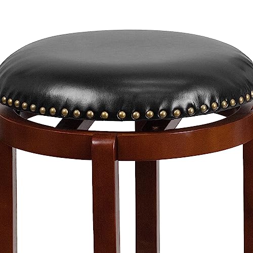 Flash Furniture Margaret 24'' High Backless Light Cherry Wood Counter Height Stool With Black Leathersoft Swivel Seat #TOP4