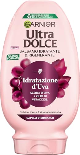 Garnier Ultra Dolce Idratazione d'Uva, Balsamo Idratante & Rigenerante, Per Capelli Disidratati, Districa, Idrata e Ridona luminosità, Con Acqua d'Uva e Olio di Vinaccioli, 250ml