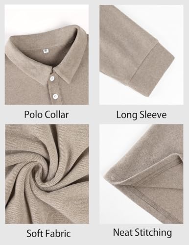 Camiseta Polo Hombre Manga Larga Cuello con Botones Casual Trabajo Pulóver | Ultra suave, Estiramiento, Forro polar térmico, Textura vertical fina, Ajuste holgado, Sólido, Polo térmico para golf miniatura 4