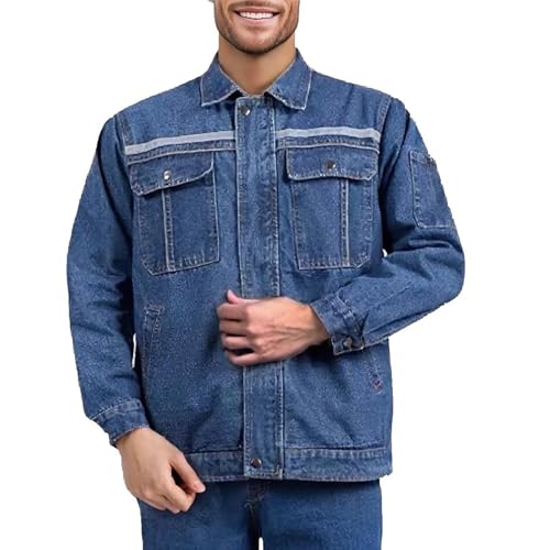 Mens Trucker Denim Suit Distressed Fold Neck Jackets and Jean Pants Fall Button Down Biker Outfits with Pockets