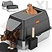 Stainless Steel Litter Box with Lid,Front Entry Top Exit Kitty LitterBox,Extra Large Enclosed Metal Cat Box with Litter Scoop & Litter Mat-Black