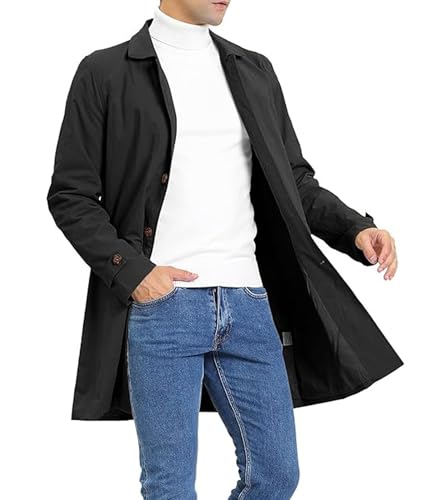 SOMTHRON Men's Trench Coat Slim fit Single Breasted Windbreaker Lapel Long Jacket Casual Business Windproof Overcoat2