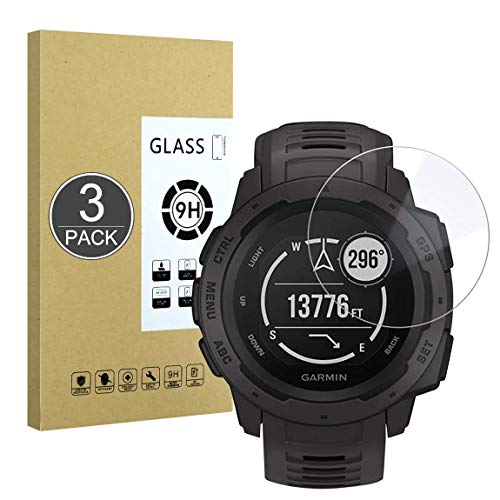 E-Hamii [3 Piezas Vidrio Templado Inastillable 9H Compatible con Garmin Instinct,Protector de Pantalla[Cristal HD Claro]de 0.33 mm para Garmin Instinct