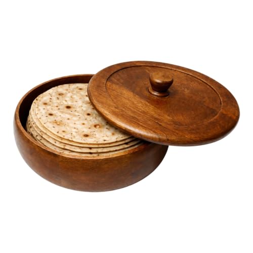 Image of Premium Wooden Roti Box with Lid | Handmade Chapati Storage Container | Insulated Bread Keeper for Kitchen & Dining | Traditional Round Roti Dabha for Serving & Storage.