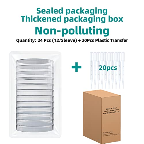 24 Pack Sterile Plastic Petri Dishes With Lid [Upgrade Thickness] 90Mm Dia X 15Mm Deep Clear Petri Dish For Lab Analysis, School Projects, Blood Samples, Bacteria, Microbial & Seed Cell Culture Dishe #TOP1
