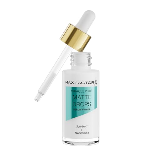 Max Factor Miracle Pure Matte Drops Serum Primer, feuchtigkeitsspendender Primer mit innovativer Formel, mit Niacinamide und Cica für einen langanhaltend ebenmäßigen, matten Teint, 30 ml