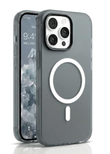 Image of amazon basics Luxury MagSafe Compatible Magnetic Case for iPhone 15 Pro | Soft Touch Matte Pastel Finish | Shockproof Back Cover with Camera Protection (Black)
