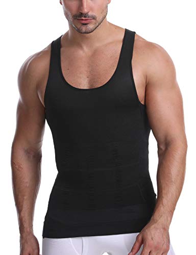 Cacosa Slim n Lift Men's Body Shape Corrective Men's Compression and Body-Support Undershirt (Black, L)