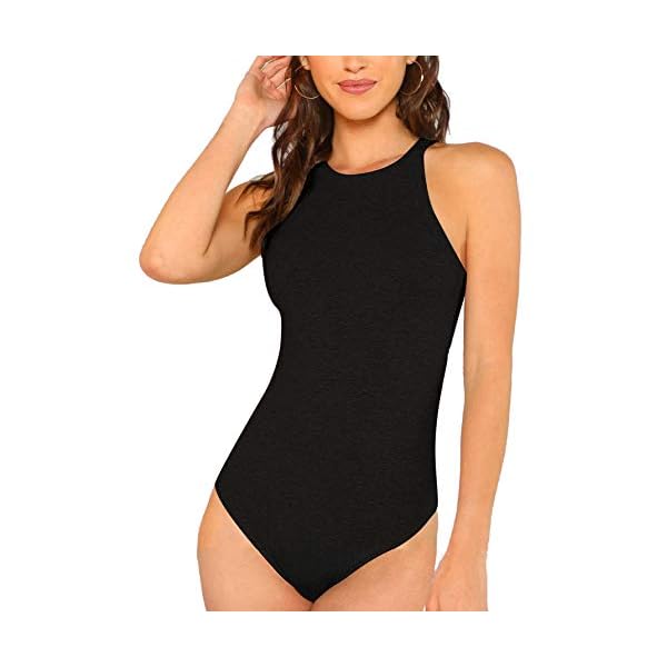 Milumia-Women-Skinny-Halter-Bodysuit-Mid-Waist-Solid-Fitted-Tank-Shapewear-Romper-Top Milumia Women Skinny Halter Bodysuit Mid Waist Solid Fitted Tank Shapewear Romper Top Black X-Large