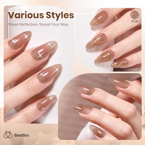 Image of Beetles Brown Jelly Gel Nail Polish - 15ML Full Size Soft Brew Natural Nude Gel Polish Sheer Gel Polish Nail Concealer Soak Off UV French Nail Art Manicure Gift for Women