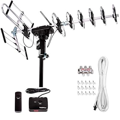 Five Star Outdoor Digital Amplified HDTV Antenna - up to 200 Mile Long Range, Directional 360 Degree Rotation by Remote Control, HD 4K 1080P FM,Support 5 TVs Plus Installation Kit