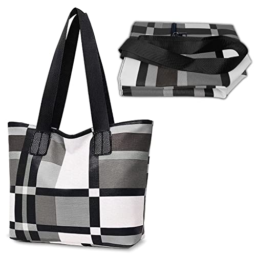 White Ze Damen Schultertasche - Große PU-Leder Shopper Tasche für Arbeit, Reisen, Alltag - Weiche, Wasserdichte, Faltbare Handtasche mit Reißverschluss