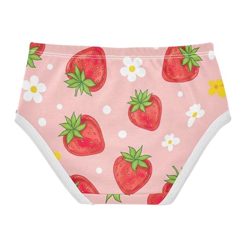 Cartoon Strawberries White Floral Little Girl Panties Girls Underwear Toddler Cotton Fun Briefs Undies Kids 2t2