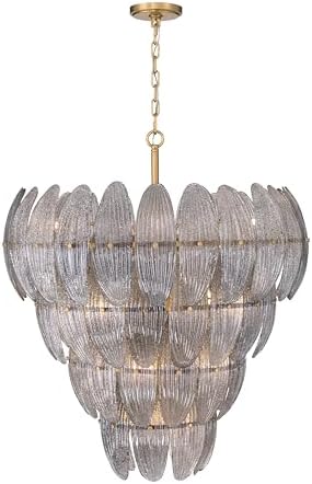 Metropolitan Marclaire 32.75" 15-Light Pendant - Legacy Brass with Grey Textured Handmade Glass (Bulb Not Included)