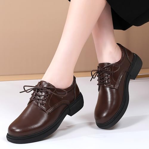 Image of OKJ Oxford Shoes for Women, Black Womens Oxford Shoes Leather Platform Women's Oxfords Comfortable Dressy Slip On, Lace Up Loafers Casual Work Business Dress Office Oxfords Shoes