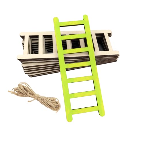 10 Pack 6 Inch Wood Ladder Cutouts Unfinished Wood Ladder Crafts Wooden Ladder Hanging Ornaments DIY Craft Gift Tags for Home Party Decoration