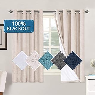 H.VERSAILTEX Linen Curtains 100% Blackout Draperies Casual Linen Blackout Curtains for Bedroom Grommets