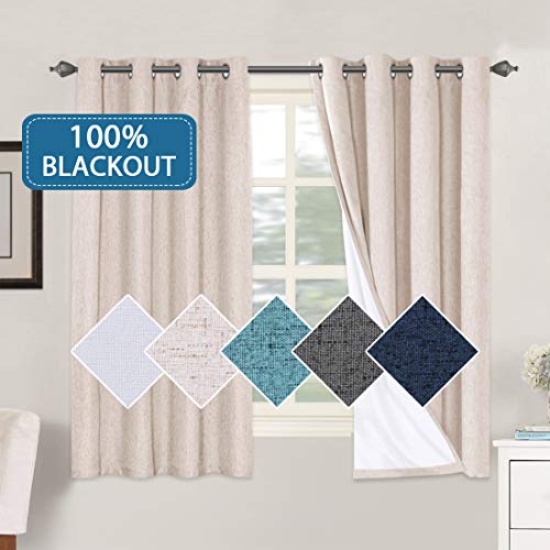 H.VERSAILTEX Linen Curtains 100% Blackout Draperies Casual Linen Blackout Curtains for Bedroom Grommets