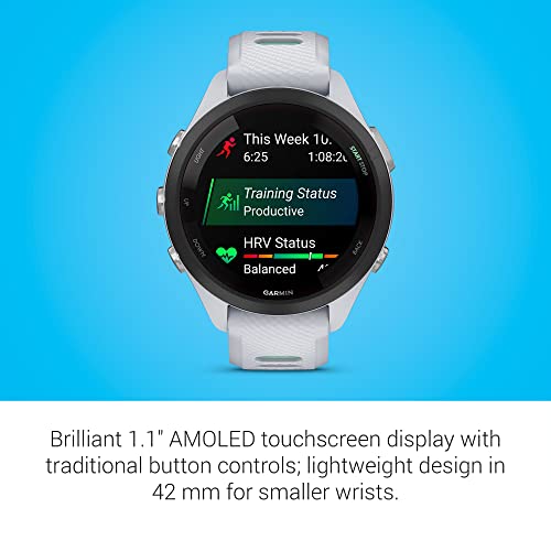 Image of Garmin Forerunner 265S Running Smartwatch, Colorful AMOLED Display, Training Metrics and Recovery Insights, Whitestone and Neo Tropic