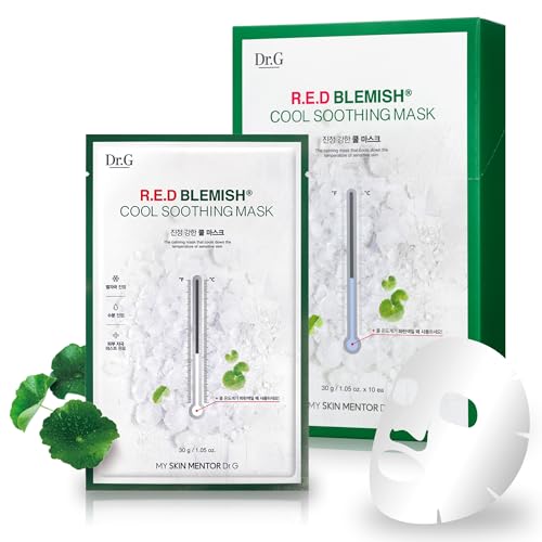 Dr.G Red Blemish Daily Cool Soothing Korean Face Mask – Deep Hydration for Irritated, Sensitive Skin – Face Masks Skincare Korean, Korean Sheet Mask, Korean Skin Care Mask, K Beauty – Pack of 10