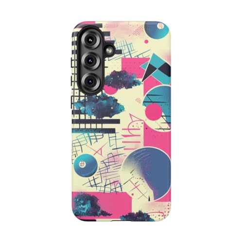 Coque rigide mate Samsung S25 Plus motif géométrique abstrait rose et bleu de protection