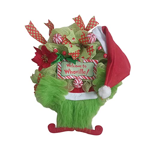 Christmas Thief Wreath for Front Door Christmas Decorations Elf Body Garland Plush Green Monster Wreath Home Decor (Green, 30cm/11.81inches)