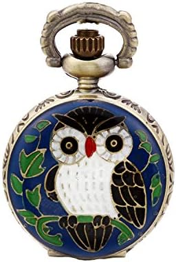 JewelryWe Blue Night Owl Quartz Pocket Watch Pendant 31" Chain Necklace (with Gift Bag)