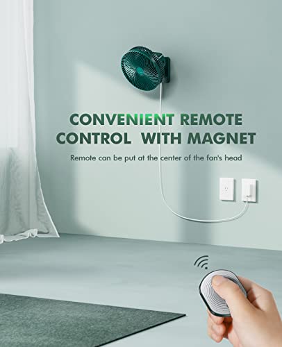 LEMOISTAR 10 Inch Wall Mounted Fan with Remote Control, 90°Oscillating, High Velocity 4 Speeds, Timer, Adjustable Tilt, 70Inch Cord, Ultra Quiet,for Bedroom Garage RV Office Home-Green - Thumbnail 4