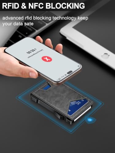Image of Wallet for Men RFID Wallet with 2 ID Windows & Money Clip, Slim Card Holder | 10-12 Cards Bifold Minimalist Smart Pop Up Wallet for Front Pocket Compact Metal Credit Card Holder Birthday Gifts for Men