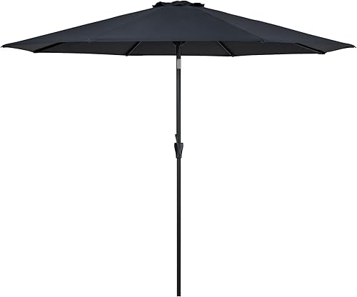 Miniatura 28 de Tempera Sombrillas de patio a rayas para exteriores, con manivela y botón de inclinación, inclinación automática, 8 varillas de acero, toldo de alta