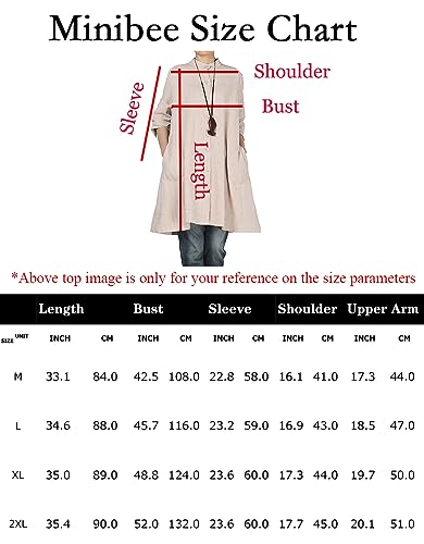 Minibee Women\'s Oversized Button Down Shirts Long Sleeve Cotton Linen Light Blouse Jacket with Pockets Beige M - Thumbnail 2