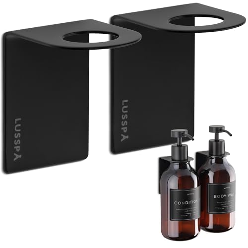 Wall Mount Soap Dispenser Holder, 2 Pack – 304 Stainless Steel, 2.95"×1.97"×2.56", 1.1" Neck Fit, No-Drill Peel & Stick Adhesive, Rustproof, Fits LUSSPA Bottles (Matte Black) — view 5