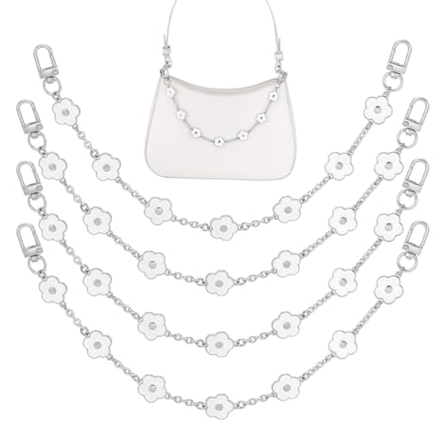 PH PandaHall 4-Pack Alloy Metal Bag Charms with White Flower