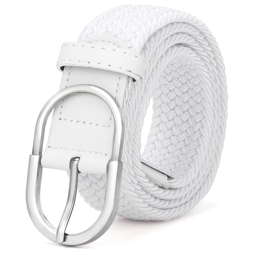 JasGood Unisex Geflochtener Stretchgürtel Elastischer Stoffgürtel Flechtgürtel Dehnbarer Gürtel für Damen und Herren,Weiß,110cm