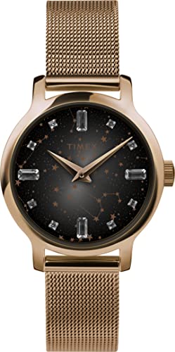 Image of TIMEX Transcend Analog Watch for Women with Black Round Dial & Rose Gold Stainless Steel Bracelet Band Water Resistant Women's Wrist Watches - TW2V52100UJ