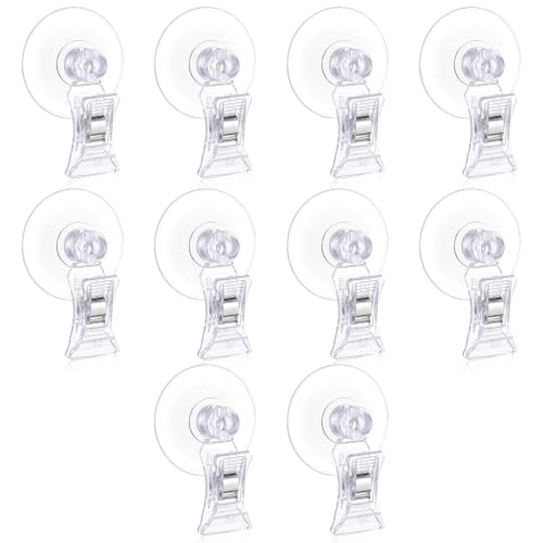 Twisina 10Pcs Aquarium Suction-Cup Clips Fish Feeder Clips Clear Plastic Food Feeding Clip for Fish Tanks Suction-Clips for Windows Display Business Cards