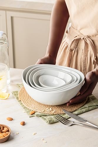 Porcelain Serving Bowls set for Entertaining, 3-11-20-32-50 Ounce, Scratch Resistant, 5 Piece Serving Bowl Set, Prep Salad Bowls for Christmas Thanksgiving, Dishwasher Safe, Pure White - Image 4