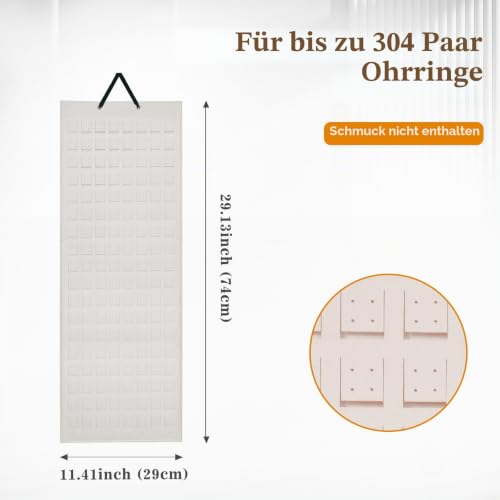 Lolalet Hängender Ohrring Organizer mit 20 Haken und 608 Löcher für Ohrringe, jewelry organizer Schmuckaufbewahrung Wand Ohrringe Kleiderbügel Piercing Ohrring Aufbewahrung - Beige, 1 Stück