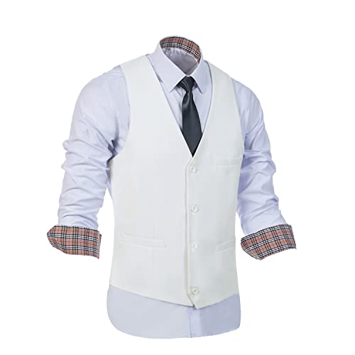 Men 3 Piece Suit Blazer, Slim Fit Tux With 2 Button, Jacket Vest Pants & Tie Set For Prom Party, Wedding And Business Suits Set With Tie Ivory-Xs #TOP3