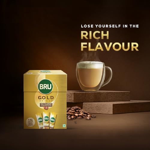 Image of Bru Gold Edition | 100% Pure Coffee | Premium Freeze Dried Coffee | Experience Intense Coffee Taste | Aromatic Instant Coffee | 22.5g (Pack of 15 Single Serve Sachets X 1.5g each)