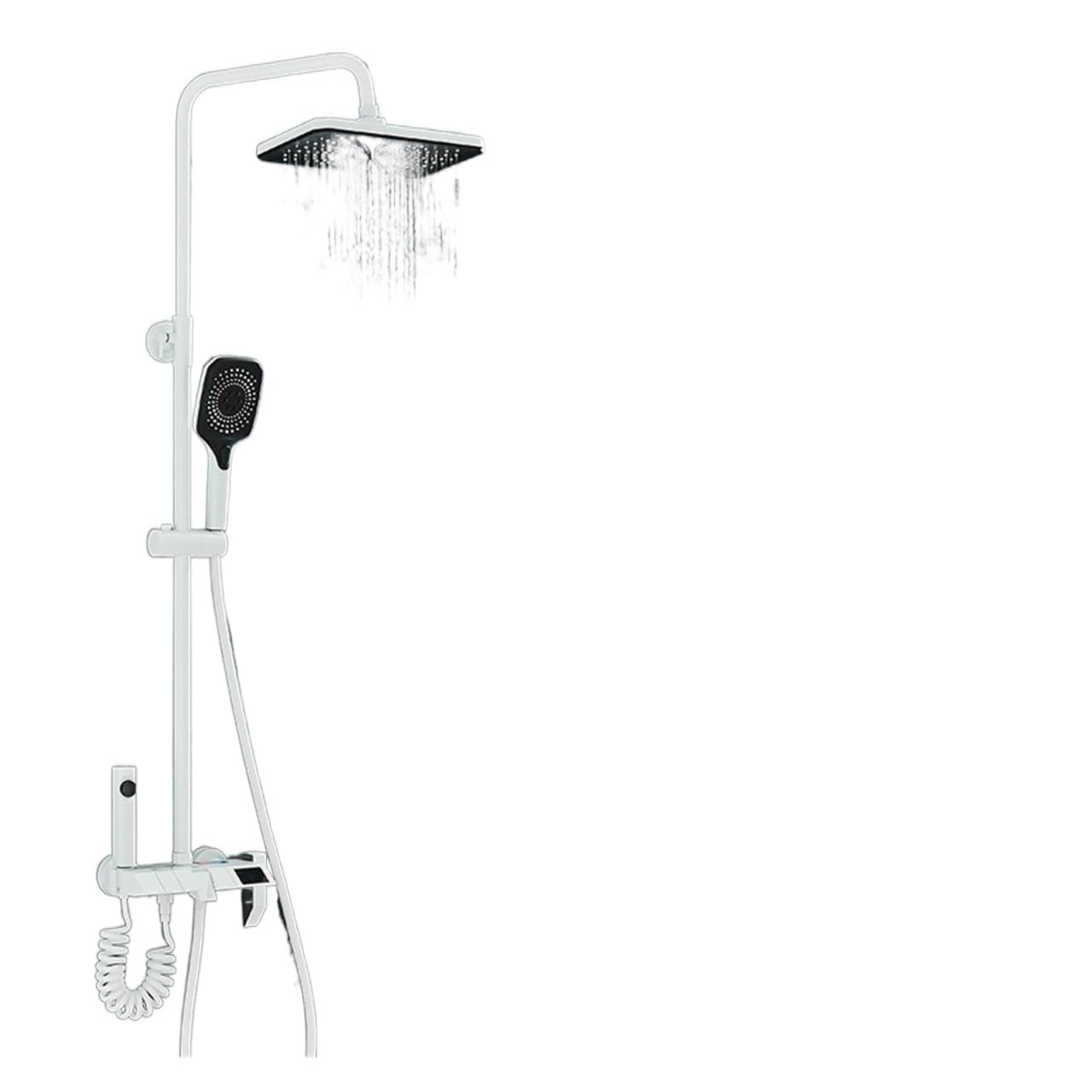 NGDFGR Thermostatic Shower Mixer Set Grey Piano Digital Shower Set Intelligent Brass Bathroom Shower Faucets Hot Cold Waterfall Tap Rainfall Gray Shower,White Digital-1